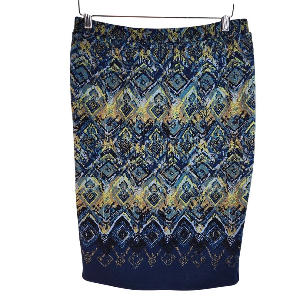 Chelsea & Theodore Multicolor Ikat Print Knee Length Knit Skirt Size Medium